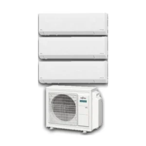 Motore esterno e tre unità interne compatte del climatizzatore Fujitsu Trial Split Serie KL Wi-Fi Inverter in classe A++