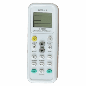 Vista frontale del pratico telecomando condizionatore universale modello K-1028E con display LCD